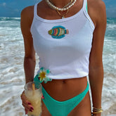 White Tank Top With Beaded Embroidery